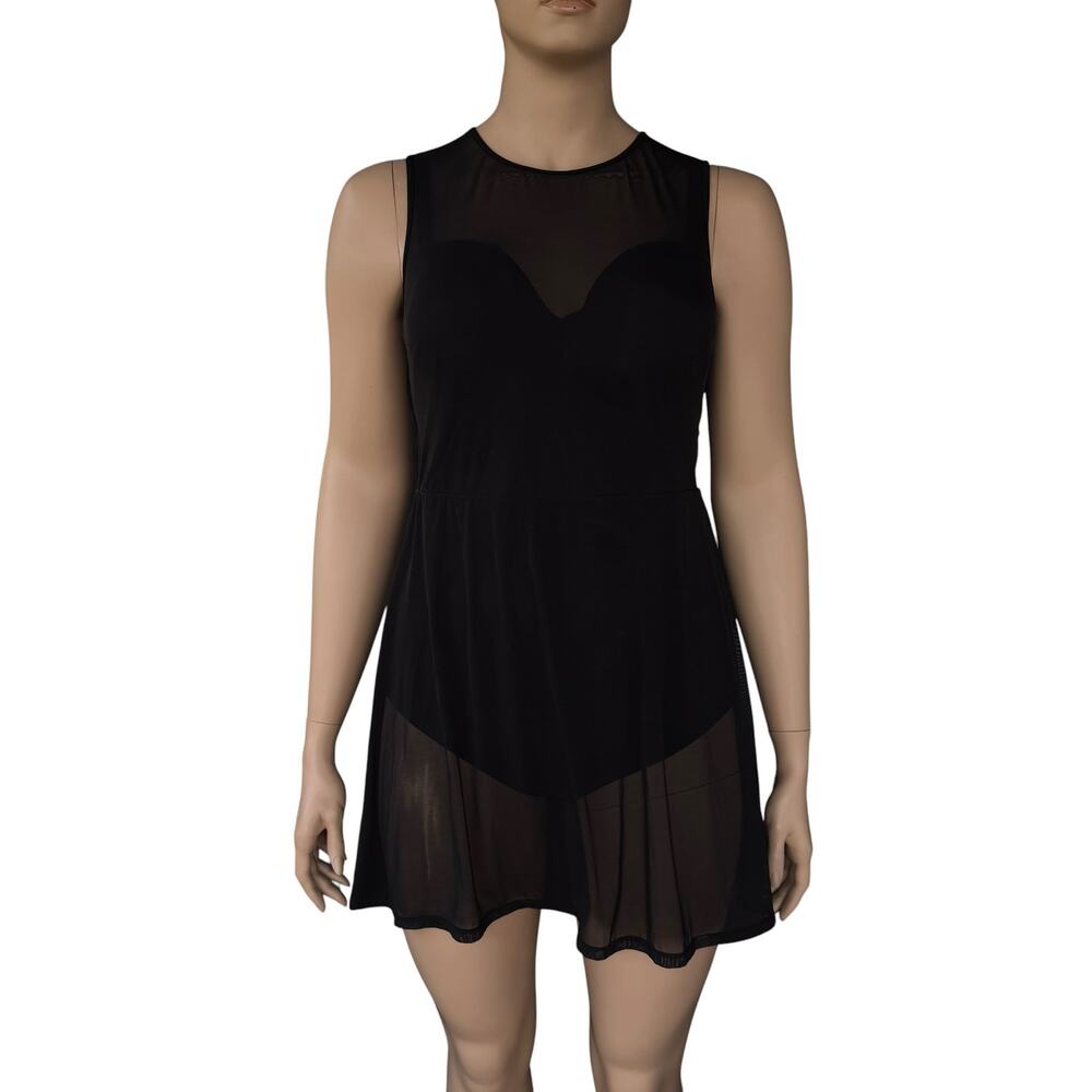 Torrid Size 2 DD Black Mesh Overlay One Piece Swim Dress Built-In Bra Swimsuit